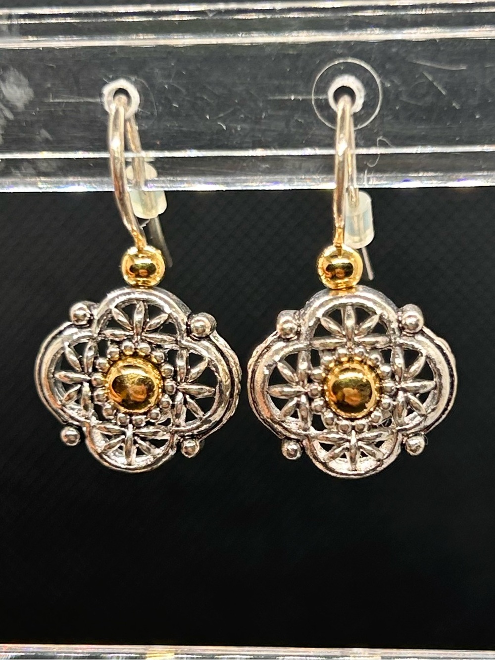 Avon Silver and Gold Floral Filigree Drop Earrings